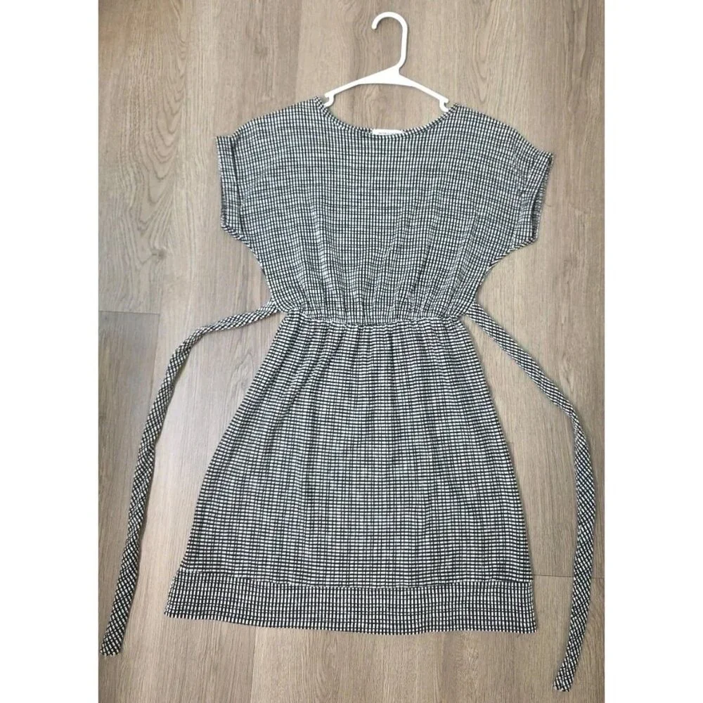 Caution To‎ The Wind Black White Check Belted Short Sleeve Dress Women’s M